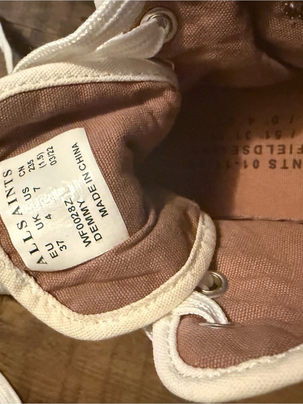 AllSaints Women's Off-White Canvas High-Top Sneaker - Picture 3 of 8